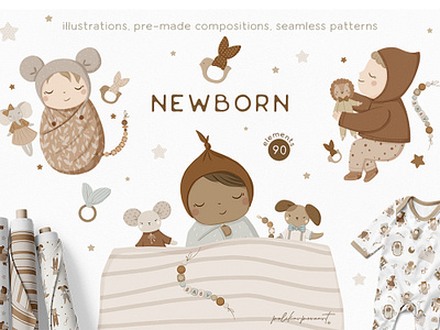 Graphic collection "Newborn" by polikarpovaart baby pattern children pattern children print cute illustration digital illustration graphic collection newborn collection newborn design textile design