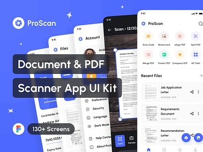 ProScan - Document & PDF Scanner App UI Kit app app design application design design system document scanner app file scanner app interface mobile mockup pdf scanner app portfolio productivity app project scan scanning app ui ui design ui kit uiux