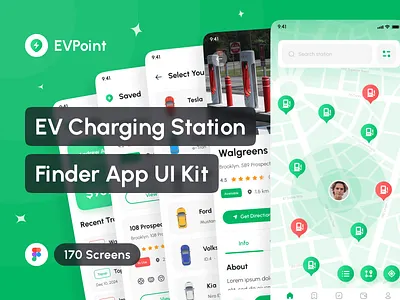 EVPoint - EV Charging Station Finder App UI Kit app app design application components design design system e wallet app electric vehicle app ev app ev charging app ev charging station interface mobile mockup portfolio project ui ui design ui kit uiux