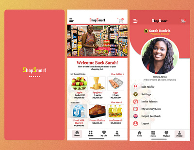 ShopSmart Personal Grocery Management App app branding figma grocery home illustration interaction design prototyping shopping ui uiux viral
