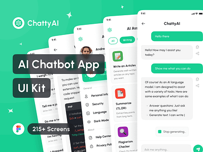 ChattyAI - AI Chatbot App UI Kit ( Like ChatGPT ) ai chatbot app app app design application artificial intelligence chatbot chatgpt design design system google bard interface language model app messenger app mobile mockup portfolio ui ui design ui kit uiux