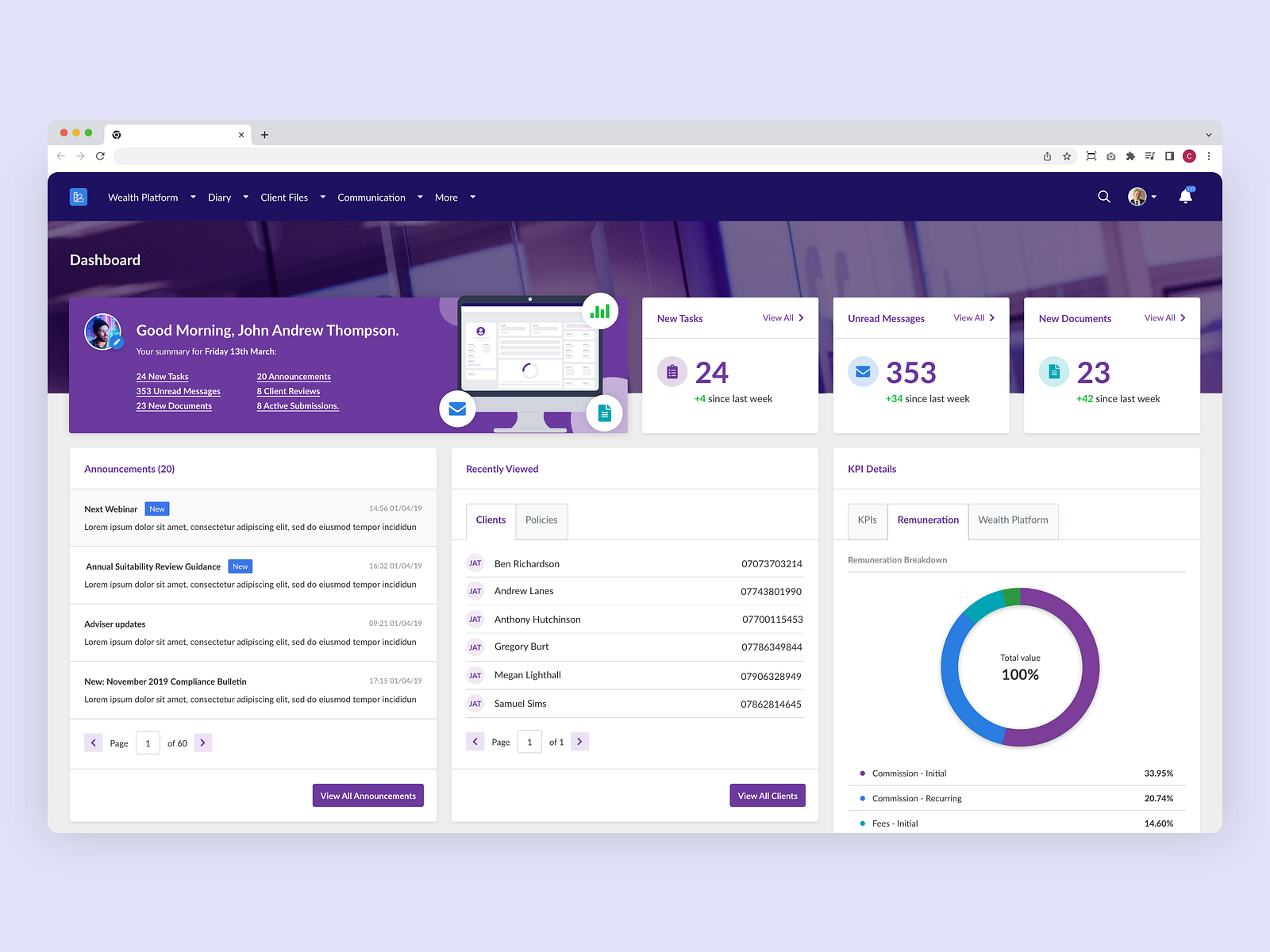 Advisor dashboard by Christopher Day on Dribbble