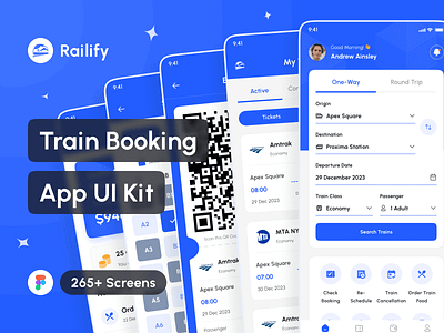 Railify - Train Booking App UI Kit app app design application design design system digital wallet app interface mobile mockup online transportation app portfolio railway app train app train booking app train ticket booking travel app ui ui design ui kit uiux