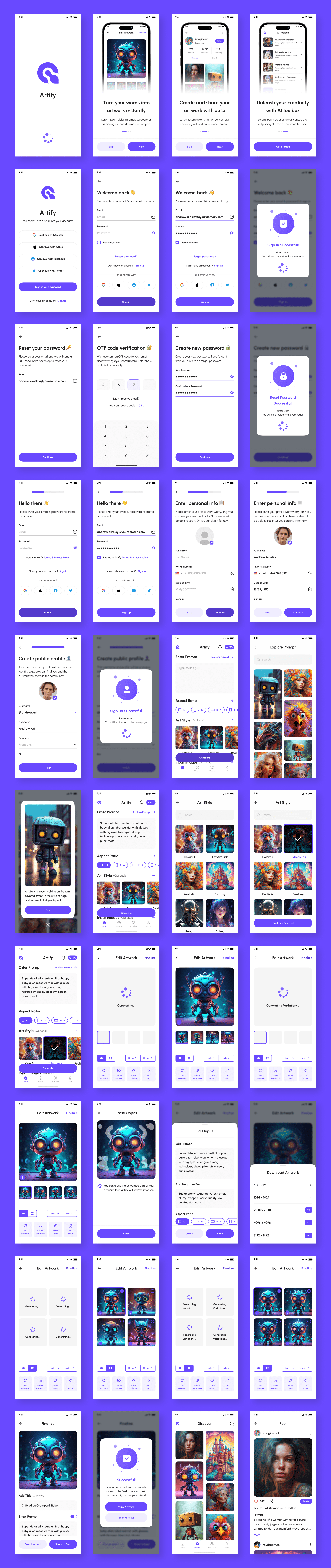 Example of Ai Art Generator App UI Kit
