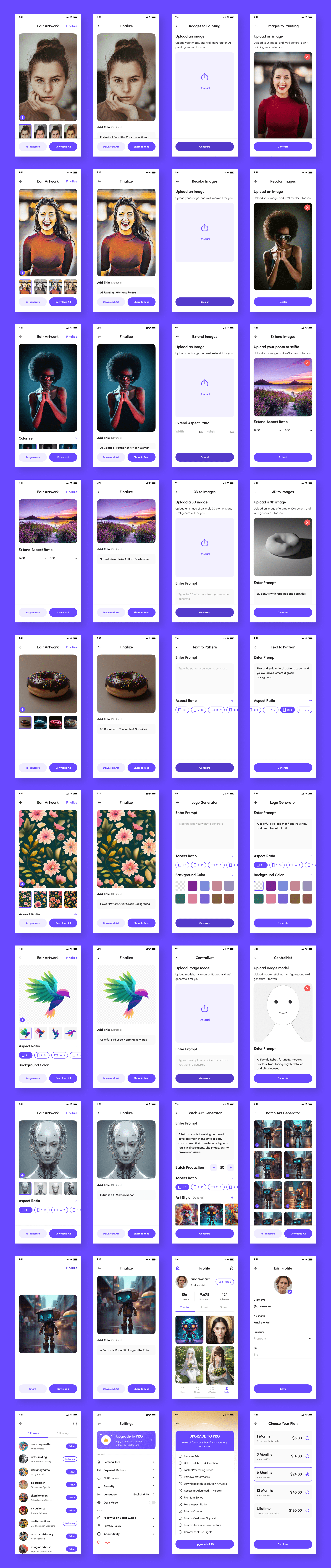 Example of Ai Art Generator App UI Kit