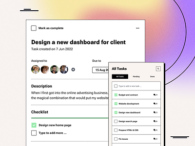 To-do list and task overview designed with Bruddle UI kit admin panel app brutalism dashboard design system example gumroad inspiration neo brutalism neubrutalism product design project saas task template todo ui ui kit user interface ux