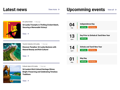 Latest news and upcoming events for a News channel design ui