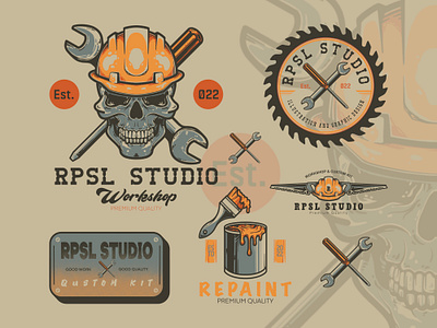 WORKSHOP GARAGE DESIGN KIT apparel design badge design brand identity branding design t shirt graphic design illustration illustration outdoor logo nature design outdoor design visual identity workshop garage