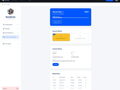 Settings Page UI settings subsciption page ui