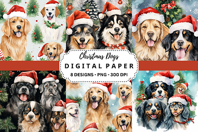 Watercolor Christmas Dogs Background tumbler wrap