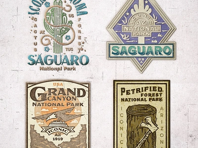 T-shirt Designs for Arizona National Parks antique apparel arizona artifact bazaar cactus colorful fonts grand canyon iconic national parks outdoors park badges petrified forest retro saguaro shirt designs t shirts texture brushes textured vintage