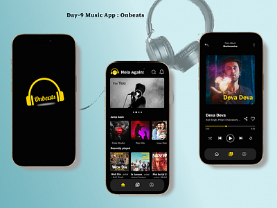 Day 009 Music App 009 audioexperience branding dailyui day 009 design designreveal digitaldesign headphone insperation mockup mockups music musicapp onbeats ui uidaily uidailychallenge userexperience yellow