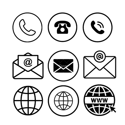 Phone, Email, Internet Icon LOGOS 3d animation app branding canva design graphic design illustration logo motion graphics ui vector