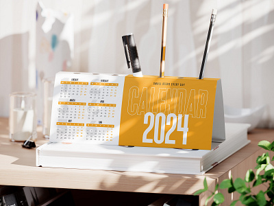 Pen Holder Desk Calendar Mockup PSD branding calendar desk holder office planner stand tent