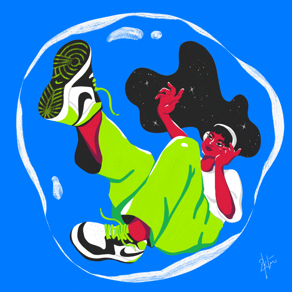 Me in my weird bubble! 🫧 animation blue bright colors bubble design float fly graphic design green illustration imagination listen lost motion graphics music nike red self stars