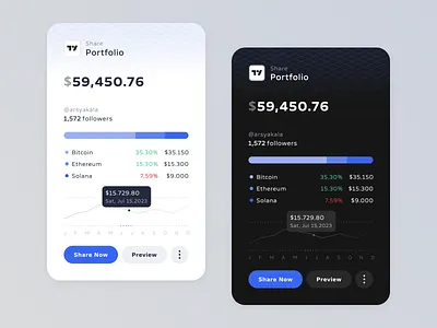 Widget: Crypto Trading Portfolio android bitcoin clean crypto darkmode design desktop ethereum halving ios landing page minimalist popup portfolio simple ui ux widget