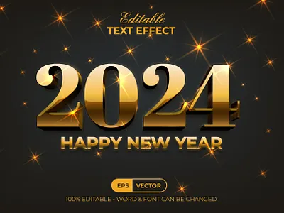 2024 Gold Text Effect New Year Style 2024 bold editable effect font glossy gold lettering metallic modern new year shiny style text type typeface typography vector