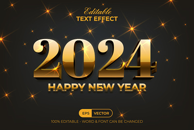2024 Gold Text Effect New Year Style 2024 bold editable effect font glossy gold lettering metallic modern new year shiny style text type typeface typography vector