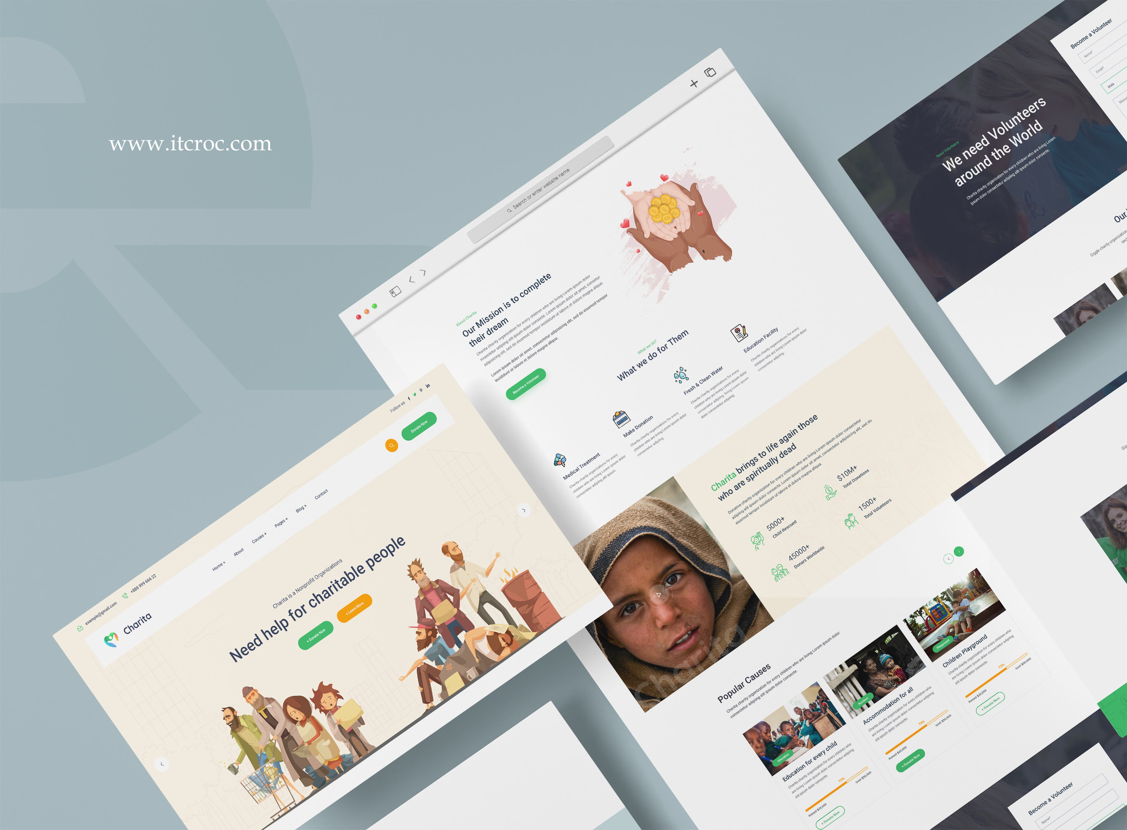 Charita – Free Single Page Charity Homepage Design UI Kit adobe charity donation psd template ui website design