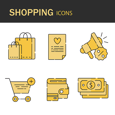 SHOPPING icons set design graphic design icons icons set illustration logo shopping typography vector