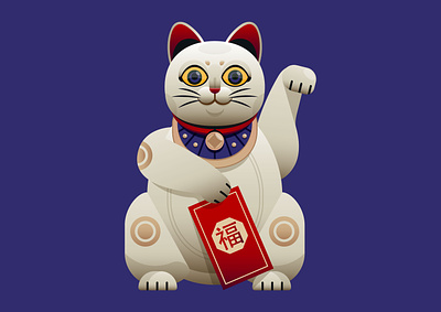 Lucky Cat animal blue cat design digital editorial icon illustration japan logo manekineko minimal pop red vector