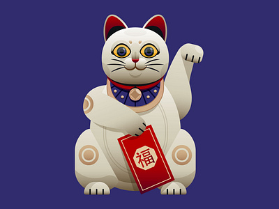 Lucky Cat animal blue cat design digital editorial icon illustration japan logo manekineko minimal pop red vector