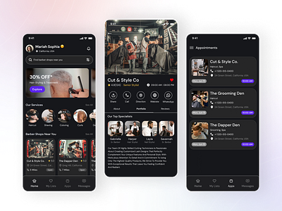 Barber Shop Booking App app app design app development barbershop barbershop booking barbershop booking app booking app booking app design design design app design webkul ui ui ux user interface ux webkul webkul design