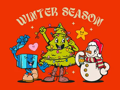 Winter Characters branding celestial christmas clipart creative market cute design gift illustration mascot moon retro santa snowman star vector winter