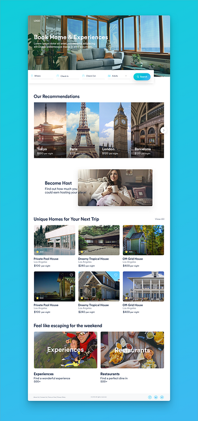 Booking Home & Experiences booking experience hotel booking landing page travel