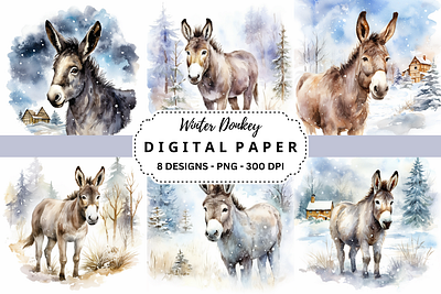 Watercolor Winter Donkey Background tumbler wrap