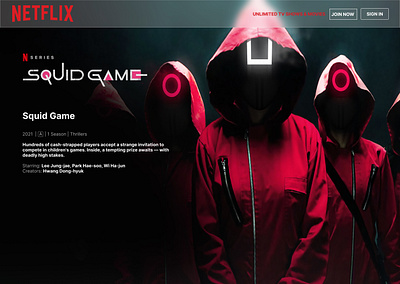Daily UI Design Challenge | Day-1 | Netflix-Squid Game-Hero Page landing page ui