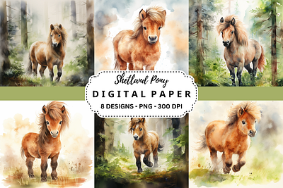 Watercolor Shetland Pony Backgrounds tumbler wrap