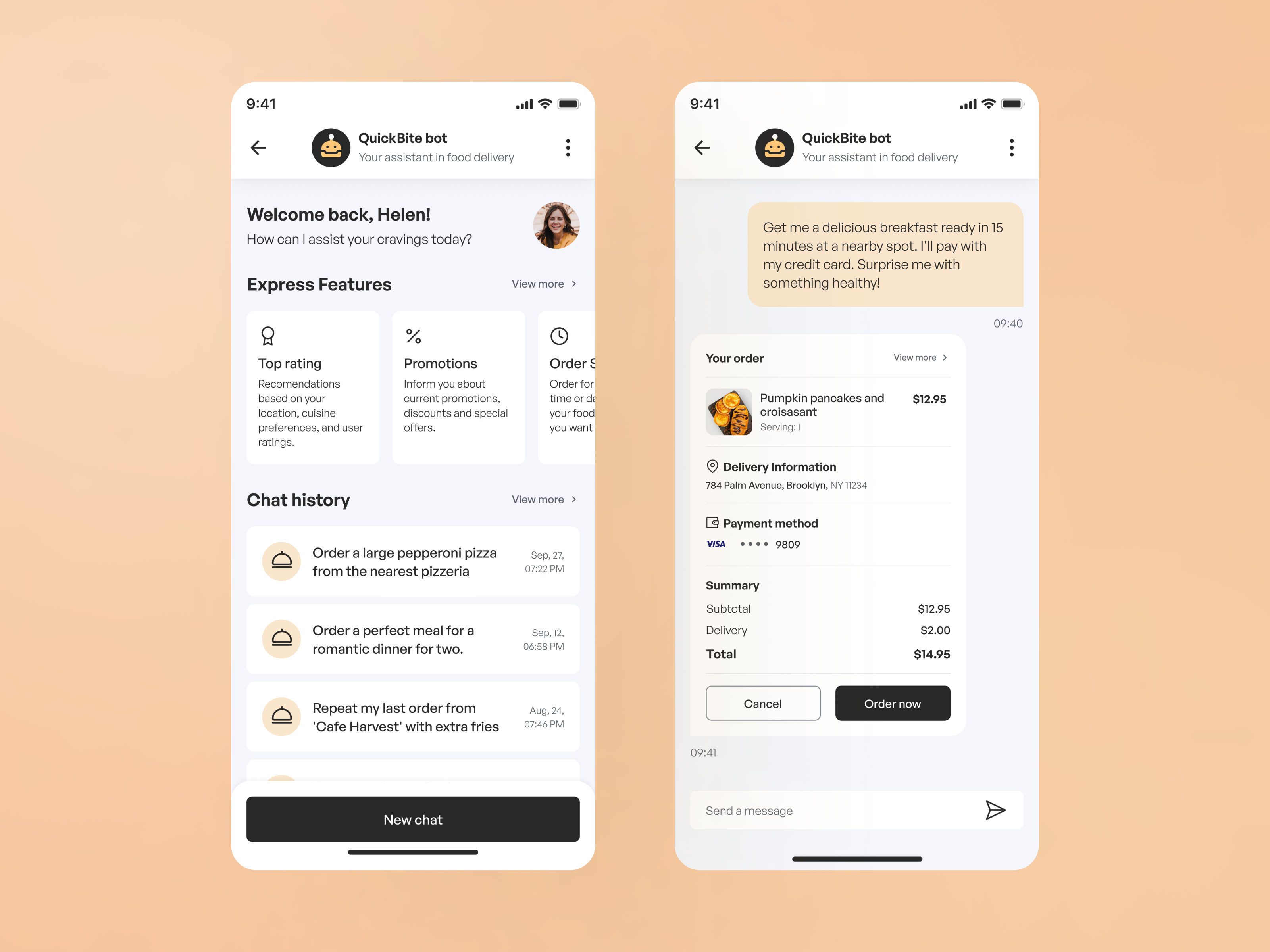 AI-powered Food Ordering Chatbot ai app assistant bot chat design gpt interface mobile ui ux