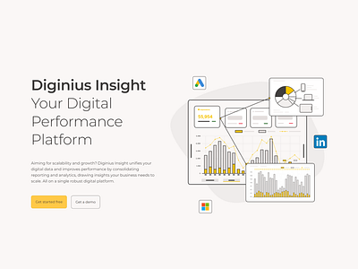 Diginius Hero Main Page Illustration analysis data digital flat illustration hero illustration insight intelligence lead management marketing platform reporting seo stats