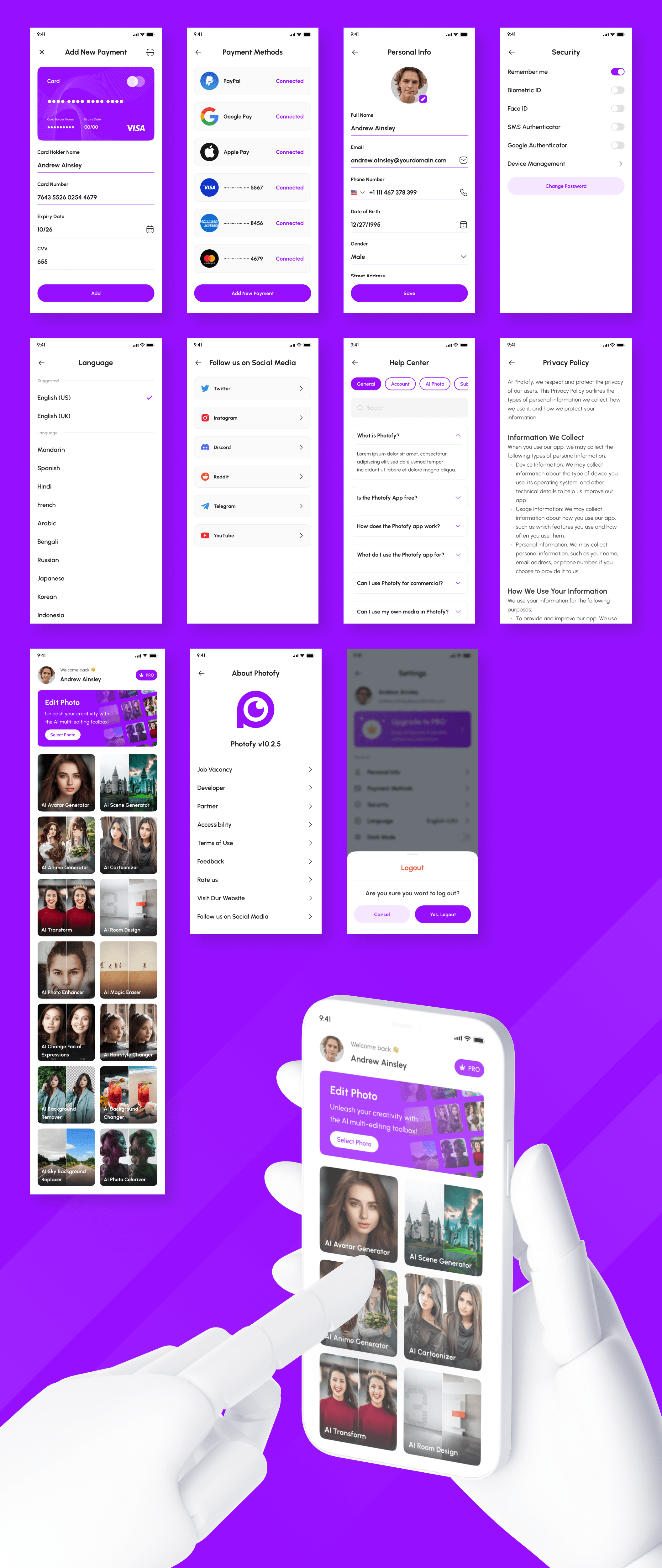 Example of Ai Photo Editor App UI Kit