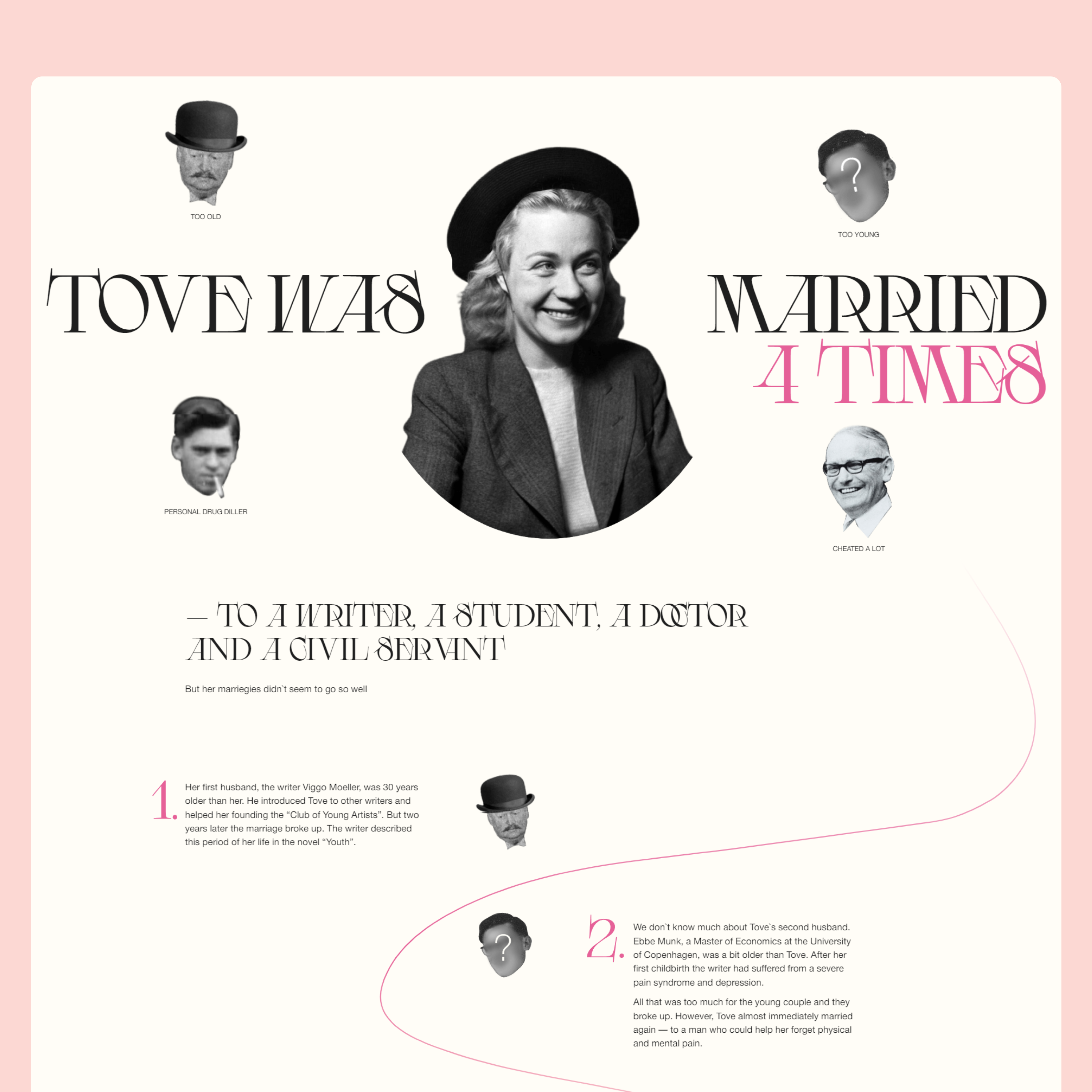 Creative longread animation colourful pink design landing page long read one pager design storytelling typography ui ui design web design website writer website