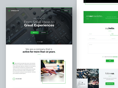 TOProduction design green home page layout music production ui ux web website