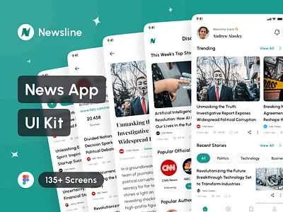 Newsline - News App UI Kit app app design application article app design design system figma interface mobile mockup news app portfolio social media app template ui ui design ui kit uiux ux design uxui