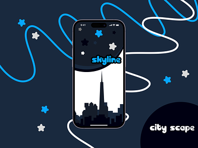 Splash Screen Mobile App Design blue city scape ciy figma freelance full time hire me part time prototype shade shadow skyline star tower town ui user interface ux wireframe work for me