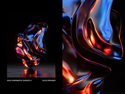 2023 Chromatic Curves ⓒ by Alex Spenser 3d abstract bright color colorful dark design digital glass illustration sculpture visual