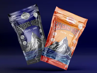 SALMON FOOD POUCH PACKAGING DESIGN branding design dog dog food food food packaging food packaging design graphic design graphick illustator illustration label label design packaging packaging design pouch pouch design pouch packaging salmon unpick design