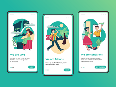 Vive App Onboarding app character colorful design download flat graphic design illustration illustrator mobile app modern nature onboarding shop travel ui vector