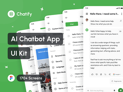 Chatify - AI Chatbot App UI Kit (Like ChatGPT & Google Bard) ai chatbot app app app design application artificial intelligence chatgpt chatting app design design system figma google bard interface messenger app mobile mockup portfolio ui ui design ui kit uiux