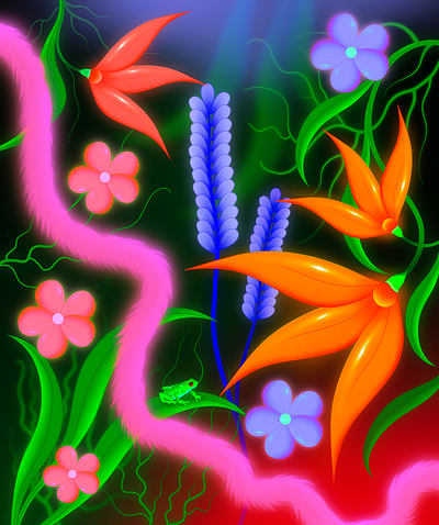 🐸🌼 90s bloom colors colour digital drawing digital illustration flower flowers gradients graphic design illustration jungle neon neon light pattern poster poster design procreate procreate art procreate artist