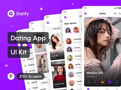 Datify - Dating App UI Kit app app design application chatting app dating app design design system figma interface messenger app mobile mockup portfolio social media app tinder ui ui design ui kit uiux uxui