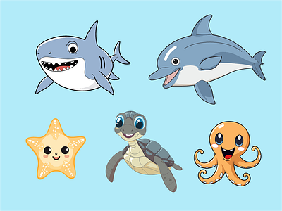 Cartoon Sea Animals: A Colorful Underwater World aquatic cartoons cartoon sea animals colorful sea world cute underwater animals marine biodiversity oceanic characters oceanic fantasy playful marine life sea creature illustrations underwater creatures underwater whimsy