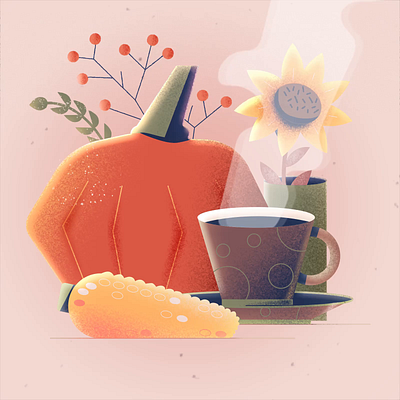 Autumn Vibes Animation 2danimation animatedsmoke animation coffe corn grain illustration motion graphics pumpkin smoke subflower texture