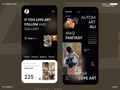 Art Gallery App app app design app ui art art app art gallery app dark theme dark ui ios app nft nft app trendy app ui ux