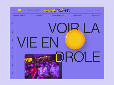 ComediHa! Fest Website - Homepage animation balloon branding comediha comedy desktop festival festival website funny homepage homepage design humour motion design parallax purple ui ui design website website design