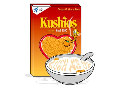 Kushios apparel bee bowl cannabis cereal cheerios crumby crumby creative food higher thought honey illustration kush print screen print spoon t shirt t shirt design vector art weed